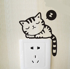 可移除墙贴开关贴 睡觉的猫咪 创意儿童房间墙壁贴纸插座开关贴画