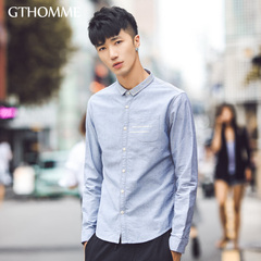 gthomme2016秋冬新款男士长袖衬衫字母印花韩版修身青年方领衬衣
