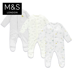 3件装M＆S/马莎童装新生婴儿0至3岁纯棉中性连体睡衣T784749C