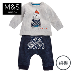 2件装M&S/马莎童装 男婴0至2岁纯棉小熊图案套装  T781229D