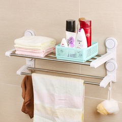 碧嘉嘉 吸盘式不锈钢双层浴巾毛巾架 卫生间浴室置物架壁挂式挂件