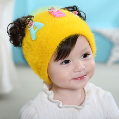 韩版女童字母假发帽花朵可爱小孩四季帽3-18个月婴幼儿宝宝帽子