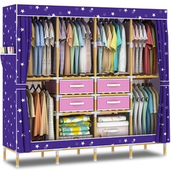 衣柜简易布艺实木折叠组合布衣柜收纳柜组装衣橱实木框架衣柜木质