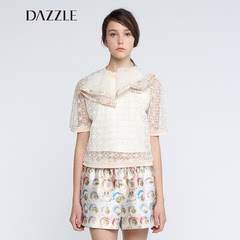 DAZZLE地素 复古蕾丝花心个性镶边短袖小上衣 251D399