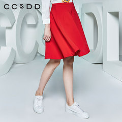 CCDD2017春装新款专柜正品复古百搭A字伞裙红色半身中裙百褶韩版