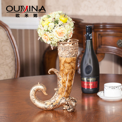 欧米娜 欧式树脂工艺品摆件 牛角花瓶摆件 客厅插花 装饰品摆设