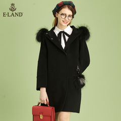 ELAND16冬季新品大毛领连帽中长毛呢外套EEJW68C03N专柜正品