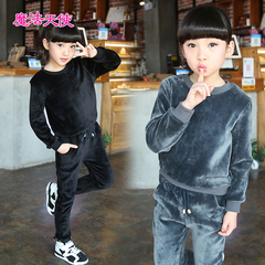 女童冬装运动套装2016童装儿童中大童双面绒加绒两件套韩版潮