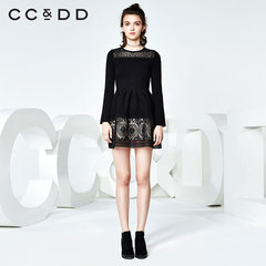 CCDD2016冬装新款专柜正品女装毛衫针织中裙绣花蕾丝拼接性感修身