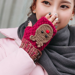 可爱卡通女士半指手套女冬季韩版学生保暖可爱秋冬露指毛线手套
