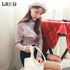 LRUD2016秋冬女装新款潮木耳边长袖套头毛衣女韩版高领打底针织衫