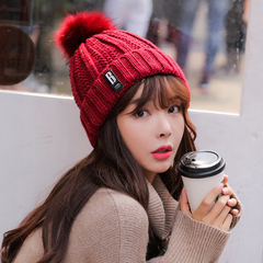 冬季帽子 女韩版潮加绒带球保暖针织毛线帽秋冬天韩国可爱包头帽
