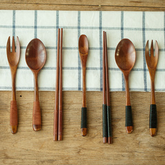 创意日式和风zakka便携式餐具筷子勺子套装木质冰淇淋勺家用木筷