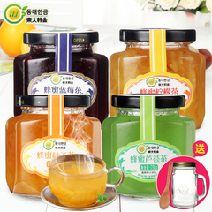 东大韩金蜂蜜柚子茶柠檬茶芦荟茶蓝莓茶238g*4瓶组合装韩国风味