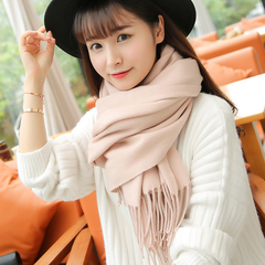 韩版仿羊绒围巾女冬季韩国学生纯色保暖围脖加厚超长款流苏大披肩
