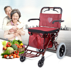 老年推车可推可坐车便携四轮代步车折叠菜篮子拖车买菜老人购物车