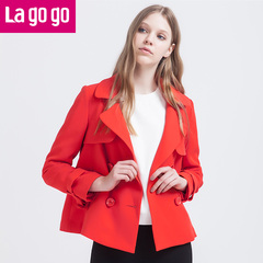 lagogo2016秋季新款时尚红色休闲外套女长袖小香风韩版上衣短款