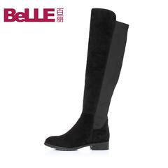 Belle/百丽2016冬季时尚方跟长筒低跟靴拼接女靴14401DG6