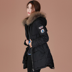 韩潮袭人2015冬装新款韩版连帽貉子毛领羽绒服女中长款加厚外套