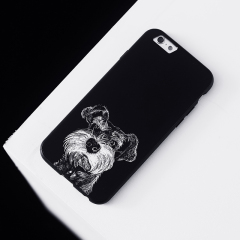 hidog苹果iPhone6s手机壳挂绳卡通雪纳瑞狗狗6plus软黑边套浮雕7p