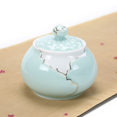 丰众 龙泉青瓷花草茶茶叶罐密封罐储物茶叶包装盒青瓷陶瓷描金