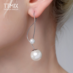 Ttmix日韩925银耳环女长款气质百搭母贝珍珠银耳线耳饰品防过敏