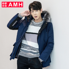 AMH 男士外套冬季2016新款棉衣男中长款韩版加厚棉服男棉袄青年荞