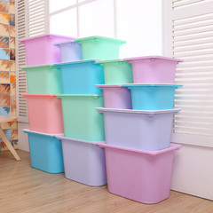 彩色平盖收纳箱塑料箱衣物玩具整理箱储物箱子收纳盒
