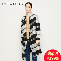 MECITY女士茧型长款黑白格子羊毛大衣欧美外套