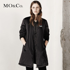 MO&Co.立领中长款棒球棉服 毛球眼睛夹棉外套女MA1635COT02 moco