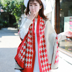 温然韩版学生格子围巾女秋冬季 百搭仿羊绒空调披肩两用保暖围脖