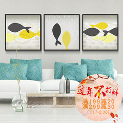 地中海抽象鱼北欧装饰画组合现代简约三联画沙发背景墙卧室挂画BK