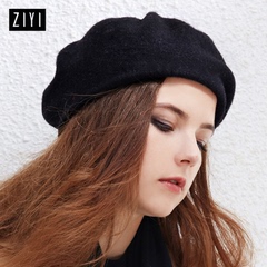 ZIYI 新款 秋冬季女贝雷帽 英伦复古帽羊毛呢黑色画家帽