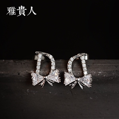 韩国新款个性 甜美淑女蝴蝶结字母925银耳钉女防过敏气质简约耳环