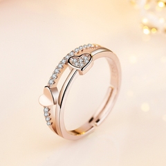 欧维希 S925银戒指女心心相印戒指日韩钻戒简约时尚银饰品送女友